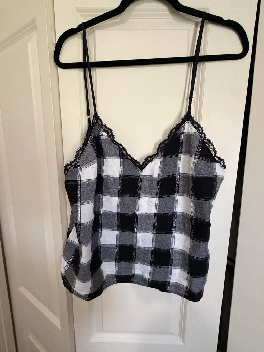 Victoria's Secret Black & White Plaid Lace-Trim Cami